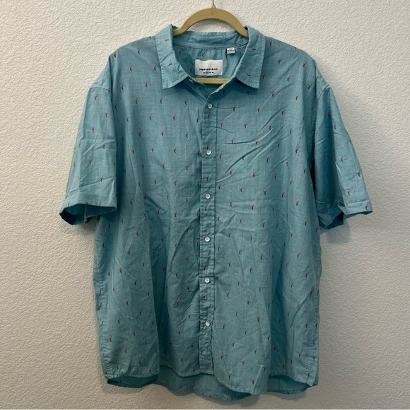 Paper Denim & Cloth Blue Mini Flamingo Print Button Down Novelty Shirt- Size 2X - Picture 2 of 12